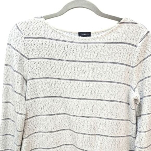 Talbots Neutral Knit Boat Neck Blouse Old Money 3/4 sleeve Fringe Hem Size S - Picture 8 of 8